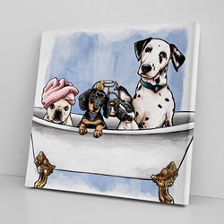 dog square canvas, pets in the tub, wall art decor, canvas art print, dog poster printing