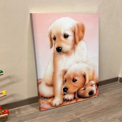 portrait canvas, cute three puppies sleeping dogs, print poster, dog canvas painting, dog wall art canvas