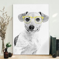 portrait canvas, jack russell terrier with yellow glasses, canvas print -dog canvas print, dog wall art canvas