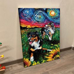portrait canvas, starry australian shepherds, canvas print, dog canvas prints, dog canvas painting, dog wall art canvas