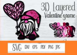 3D Layered Gnome SVG,Gnome Svg. Pink Gnome Valentine SVG