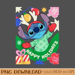 Disney Lilo & Stitch Happy Holidays 100 Naughty Christmas Design PNG. Instant Download