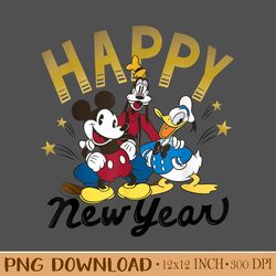 Disney Vintage Mickey Goofy Donald Happy New Year TShirt Design PNG. Instant Download