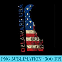 Delaware USA Flag State Map July 4th Patriotic - Digital PNG Artwork - High Resolution And Print-Ready Designs
