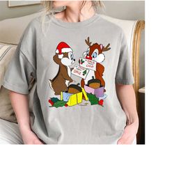 Disney Chip And Dale Couple Christmas Lights Shirt, Cute Xmas Gift Chipmunks Shirt, Rescue Ranger Double Trouble Shirt,