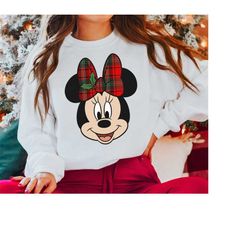 Disney Minnie Mouse Christmas Bow TShirt Plaid Print TShirt, Mickeys Very Merry Christmas, Disneyland Vacation Unisex