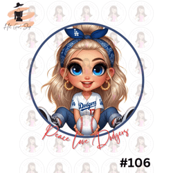 Cartoon Girl Baseball Fan Dodgers Blonde Hair Blue Eyes PNG Sublimation Digital Design Download DTF Print 1
