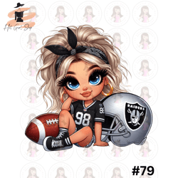 Cartoon Girl Football Fan Raiders Blonde Hair Blue Eyes PNG Sublimation Digital Design Download DTF Print