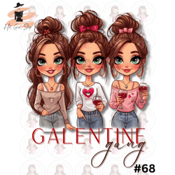 Cartoon Girls Valentines Day Galentine Gang PNG Sublimation Digital Design Download DTF Print