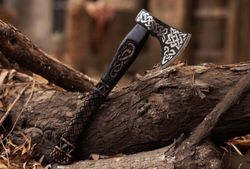 Valhalla-Bound Custom Viking Axe of Carbon Steel, Handcrafted Axe A Warrior's Gift for Him