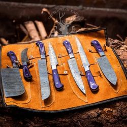 Damascus Steel Culinary Arsenal: 7-Piece Chef's Knife Set, From Forge to Feast: 7-Piece Masterpiece in Damascus Steel