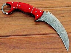 Full Tang Hand Forged Damascus Steel Karambit Knife W/ Exotic wood Handle