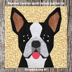 Boston terrier quilt block patterns 4 versions in paper piecing technique.