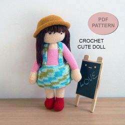 Crochet Cute Doll PDF Pattern, 10 inch tall, patterns&tutorials