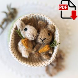 Tiny Easter bunny knitting pattern. Small rabbit DIY knitting tutorial. Toy for Toy. Knitting miniature. English PDF.