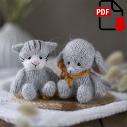 Knitted kitten and mouse. Knitting pattern in English and Russian. Amigurumi toy