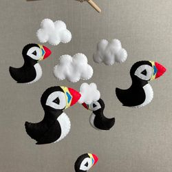 Nursery decor, Arctic baby mobile, Penguin mobile, Contrast mobile, Puffin baby mobile, Black and white mobile