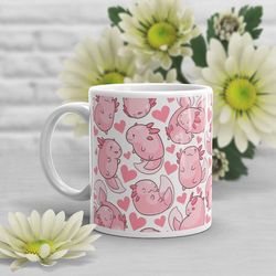 axolotl coffee mug, cute axolotl gift, mexican walking fish lover, funny pink axolotl cup, gift for her, him, aquarium,