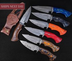 LOT of 10 Different Color Bobcat Hunting Knife Handmade High Damascus Steel