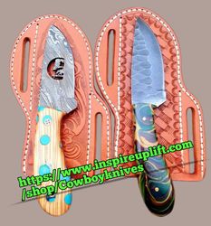 Custom handmade Damascus steel cowboy Skinner knives