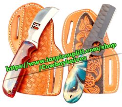 Custom Handmade  High Corbon Steel bull cutter  knife set  6