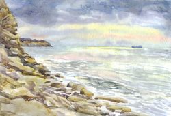ORIGINAL WATERCOLOR PAINTING Seascape_1 Artwork 8x11 hand painting