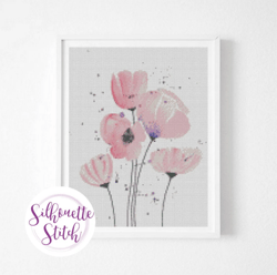 poppies watercolor cross stitch pattern - modern cross stitch pattern - counted cross stitch pattern - hand embroidery -