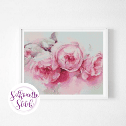 peonies watercolor cross stitch pattern - modern cross stitch pattern - counted cross stitch pattern - hand embroidery -