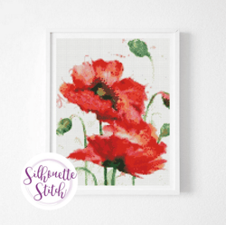 Poppies watercolor Cross Stitch Pattern - Modern Cross Stitch Pattern - Counted Cross Stitch Pattern - Hand Embroidery -