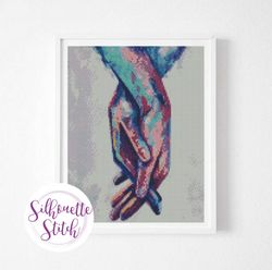 hands watercolor cross stitch pattern - modern cross stitch pattern - counted cross stitch pattern - hand embroidery - d