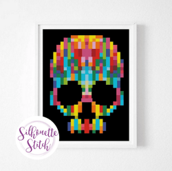 Multicolored geometric skull Cross Stitch Pattern - Counted Cross Stitch Pattern - Hand Embroidery - Modern Pattern - Di