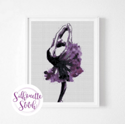 Ballerina purple watercolor Cross Stitch Pattern - Counted Cross Stitch Pattern - Hand Embroidery - Modern Pattern