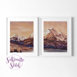 Mountains watercolor - Modular picture - Cross Stitch Pattern - Counted Cross Stitch Pattern - Hand Embroidery - Modern