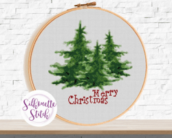 Christmas trees watercolor cross stitch pattern - Hand Embroidery Modern Pattern - PDF File - PDF Instant Download
