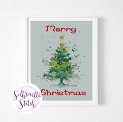 Christmas tree watercolor cross stitch pattern - Hand Embroidery Modern Pattern - PDF File - PDF Instant Download
