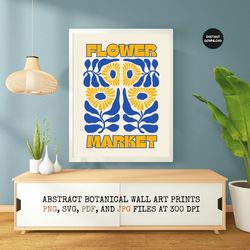 Flower Market Print, Abstract Botanical Prints, Boho Home Decor, Botanical Wall Art Print