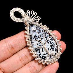 dendritic parallel 925 sterling silver wire wrapped pendant 2.9" gsr-3556