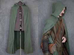 Linen Cloak Strider Pine color (inspired Aragorn LOTR) with/or without lorien leaf brooch