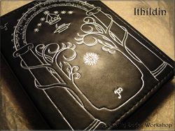 Handmade Leather Journal Ithildin (inspired Moria, LOTR)  6 x 8 inches / hand painting / handmade embroidery on velvet