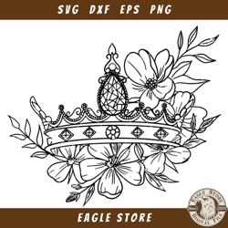 Crown Decorated with Flowers Svg, Princess Crown Svg, Queen