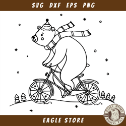 Bear Riding A Bicycle Winter Svg, Bear On Bike Svg