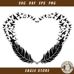Birds wings Feather Svg, Feather Heart Svg