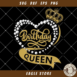 Birthday Queen Svg, Pearl Birthday Svg, Crown Heart Svg