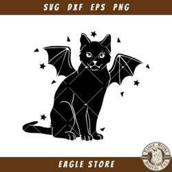 Black Cat with Bat Wings Svg, Vampire Cat Svg, Vampire Fangs