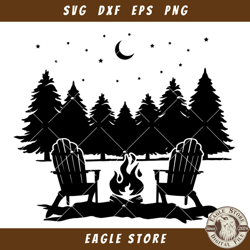 Camping Night In Forest With Adirondack Chairs Svg, Campfire