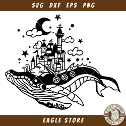 Castle On Whale Back Svg, Whale Space Scene Svg