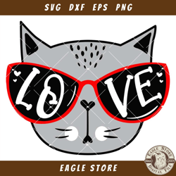 Cat with Sunglasses Love Svg, Cat Valentine Kids Svg
