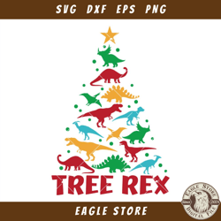 Dinosaur Holiday Tree Svg, Tree Rex Christmas Svg