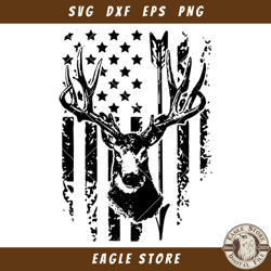 Distressed American Flag Deer Head Svg, Deer Hunting Svg