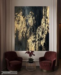 Gold Leaf Abstract, Modern Acrylic Painting on Canvas, Large Gold leaf Abstract Painting art